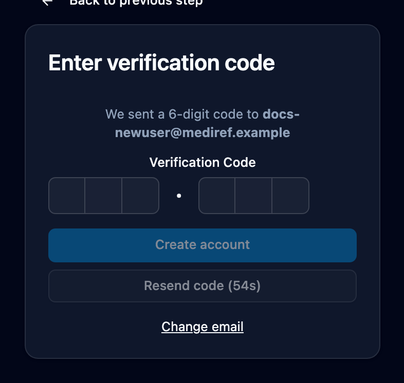 Enter verification code step with the six code boxes