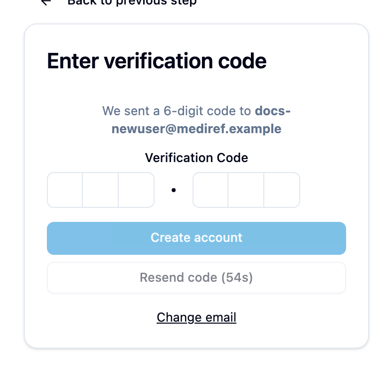 Enter verification code step with the six code boxes