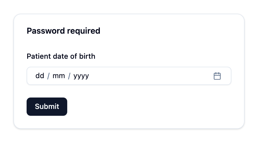 Password required screen asking for the patient's date of birth
