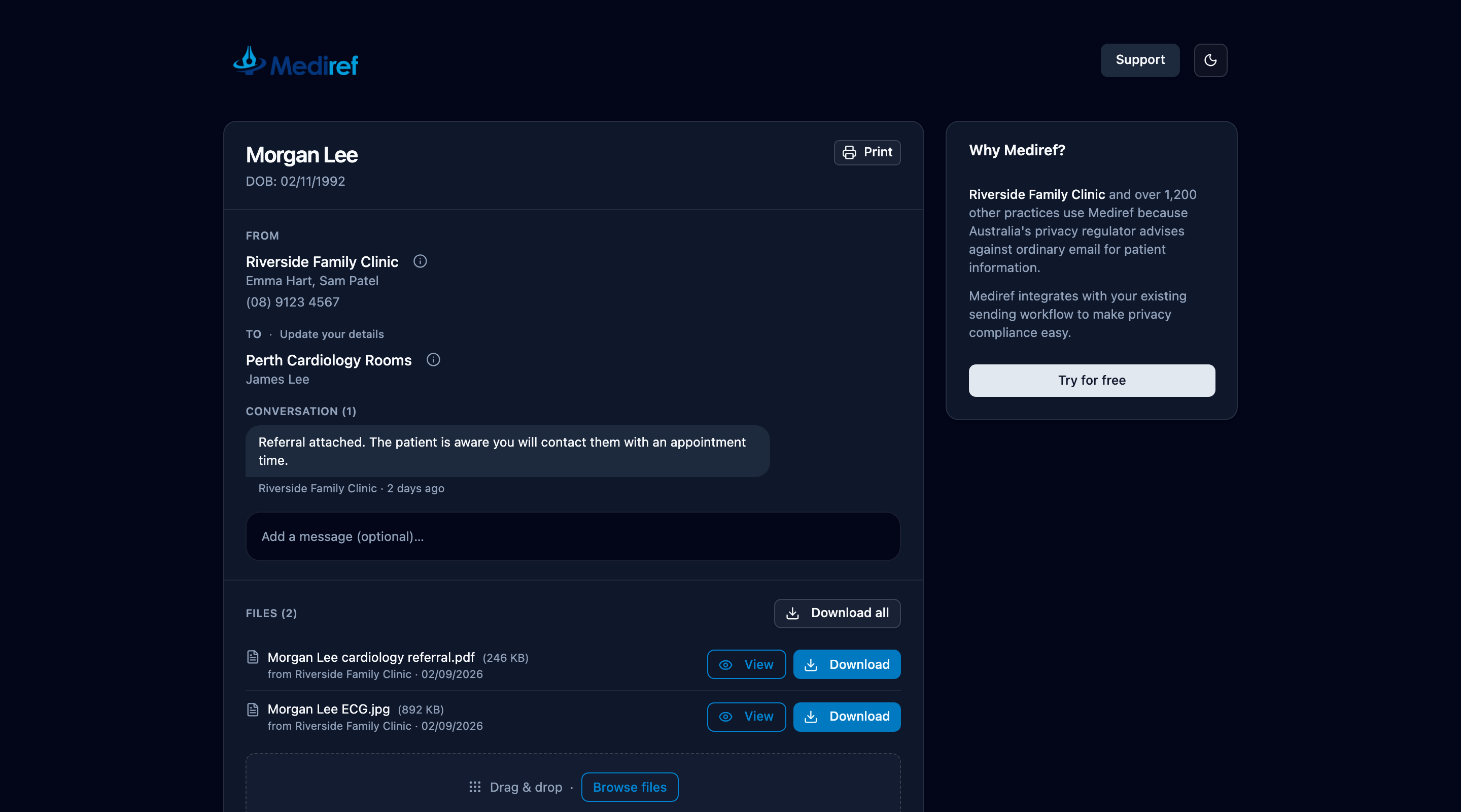 Secure link correspondence with View, Download and Download all