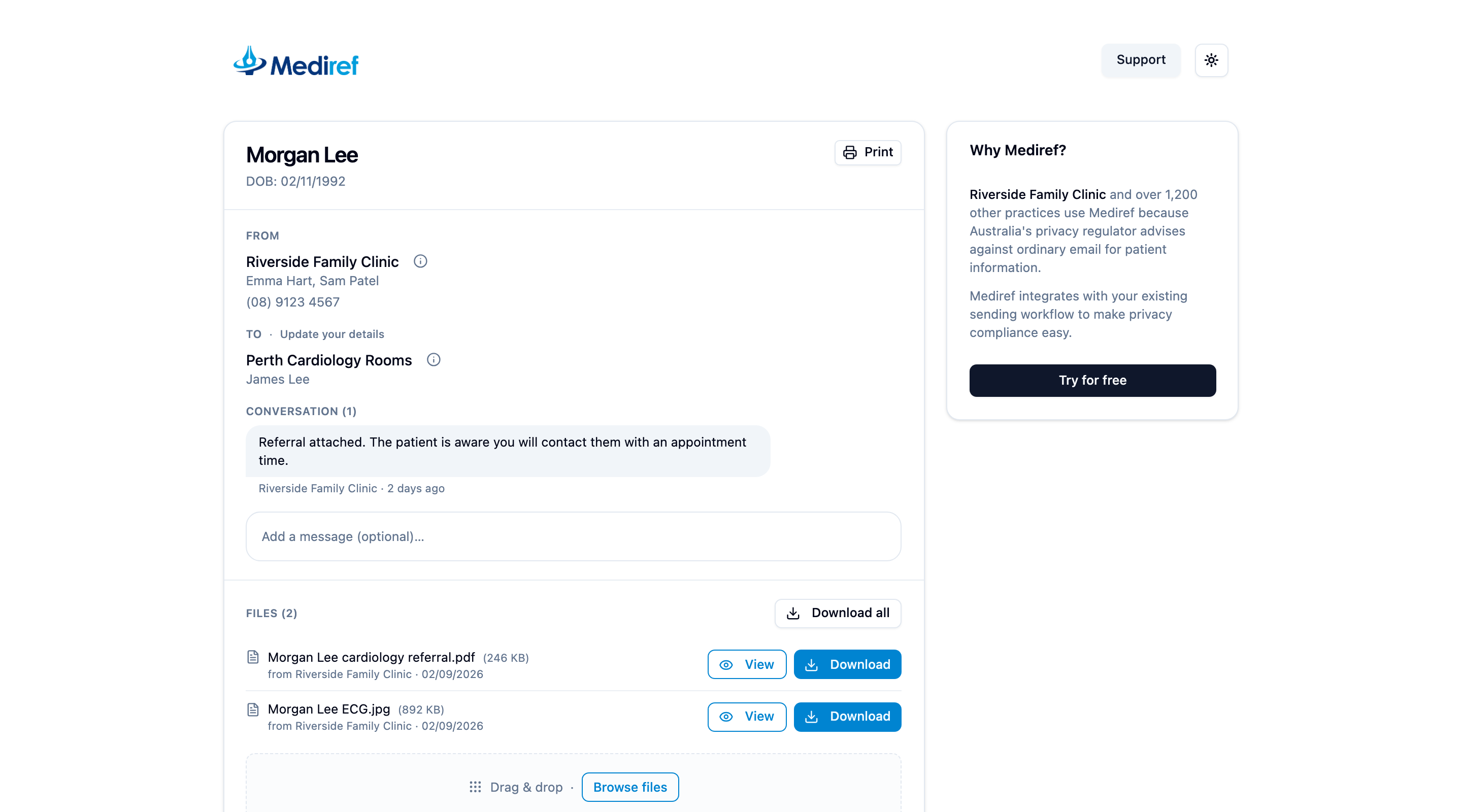 Secure link correspondence with View, Download and Download all