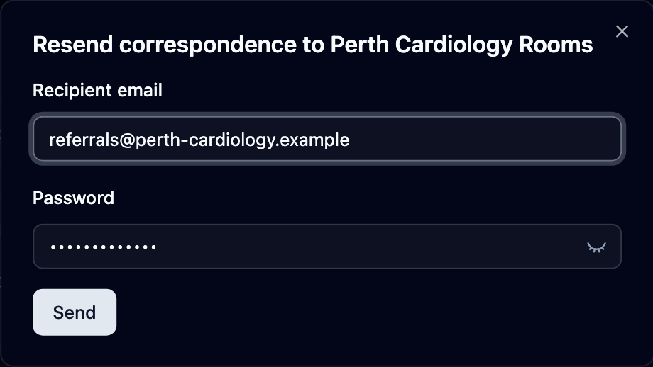 Resend correspondence dialog