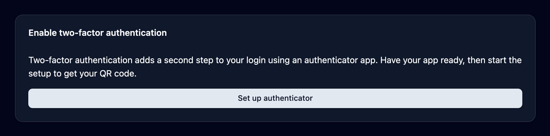 Enable two-factor authentication page with the QR code