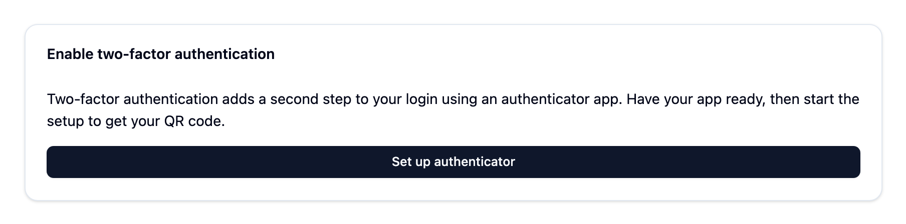 Enable two-factor authentication page with the QR code