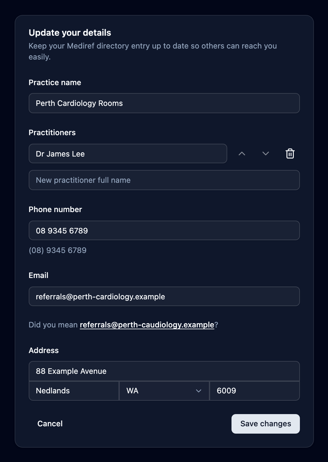 The Update your details form
