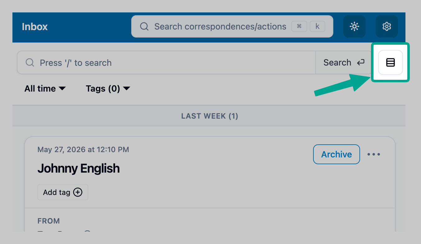 The layout button at the top right of the inbox, beside the search bar