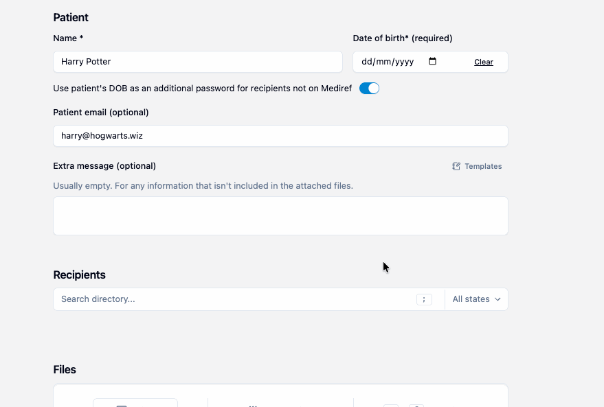 Adding a saved template to the extra message while sending a correspondence